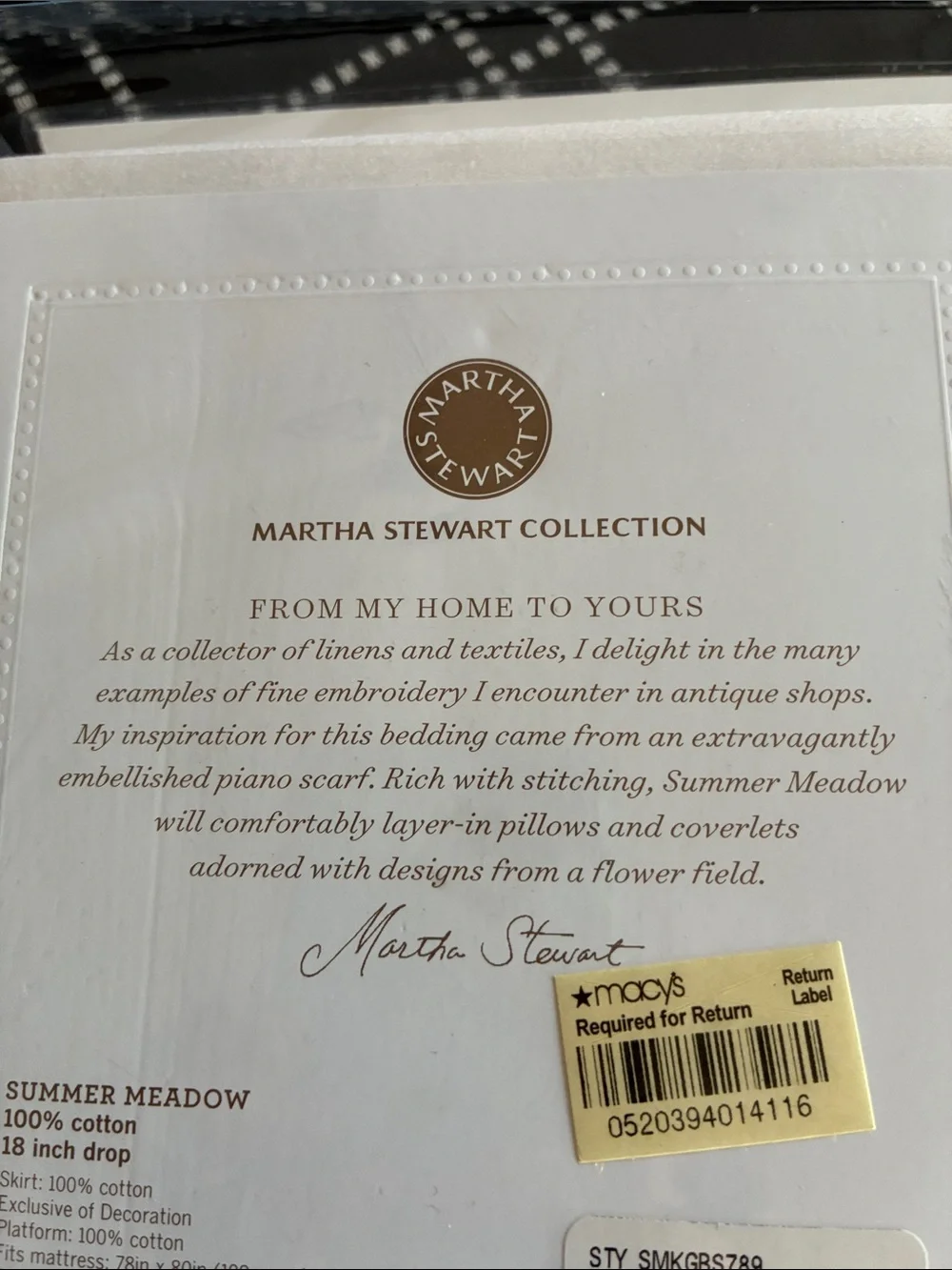 Martha Stewart Collection Summer Meadow white & blue king bed skirt 2008 new